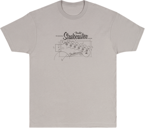 FENDER Strat® Blueprint T-Shirt, Silver, XL