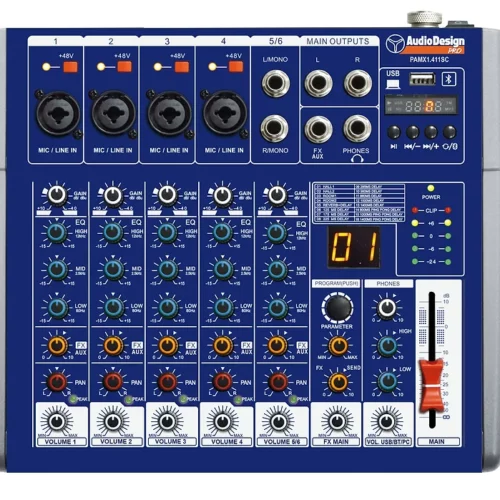 AUDIO DESIGN Mixer professionale 4+1+1 canali - USB/BT/PC - 16 effetti con DSD^P